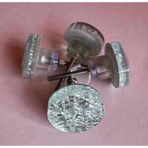 SET OF TWO Clear Cut Crystal Glass Cabinet Knobs Polished Nickel (4 Available )
